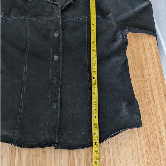 AMI Vintage 80's Black Suede Leather Button Shirt Jacket Shacket, size S - Picture 7 of 9